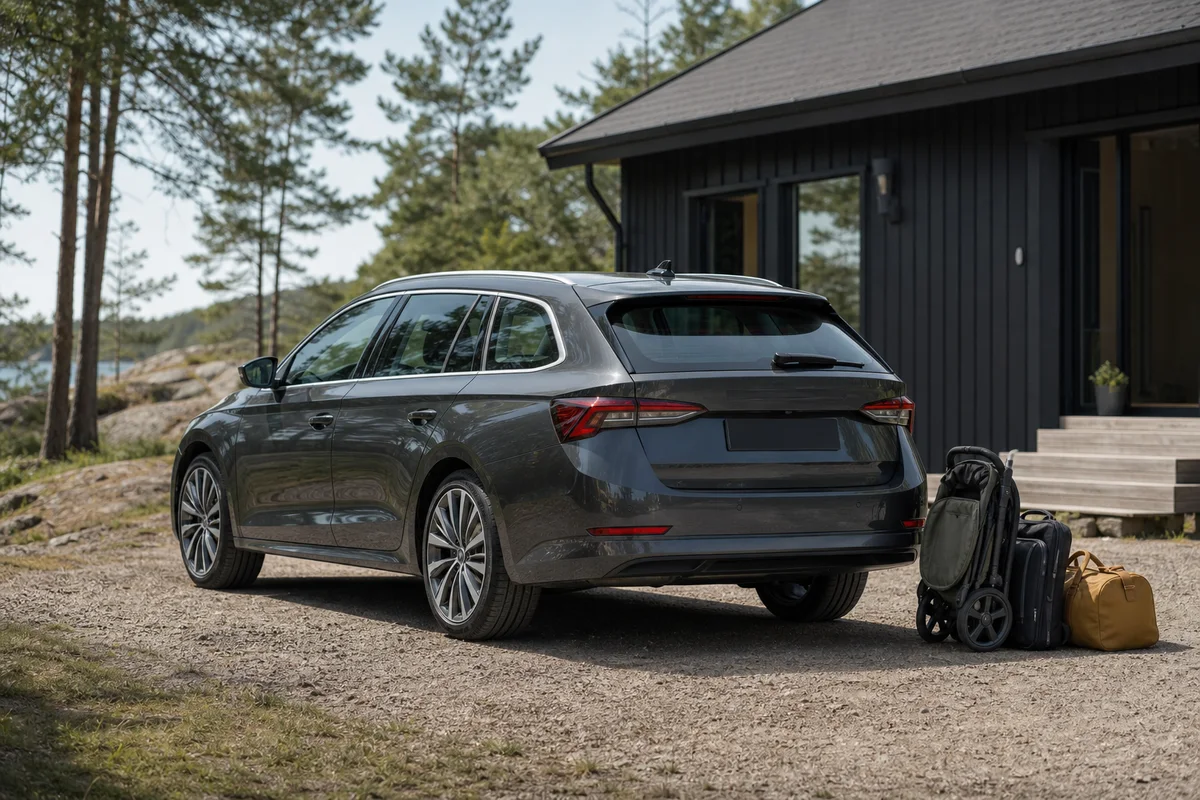 Škoda Octavia Combi vid en svensk sommarstuga