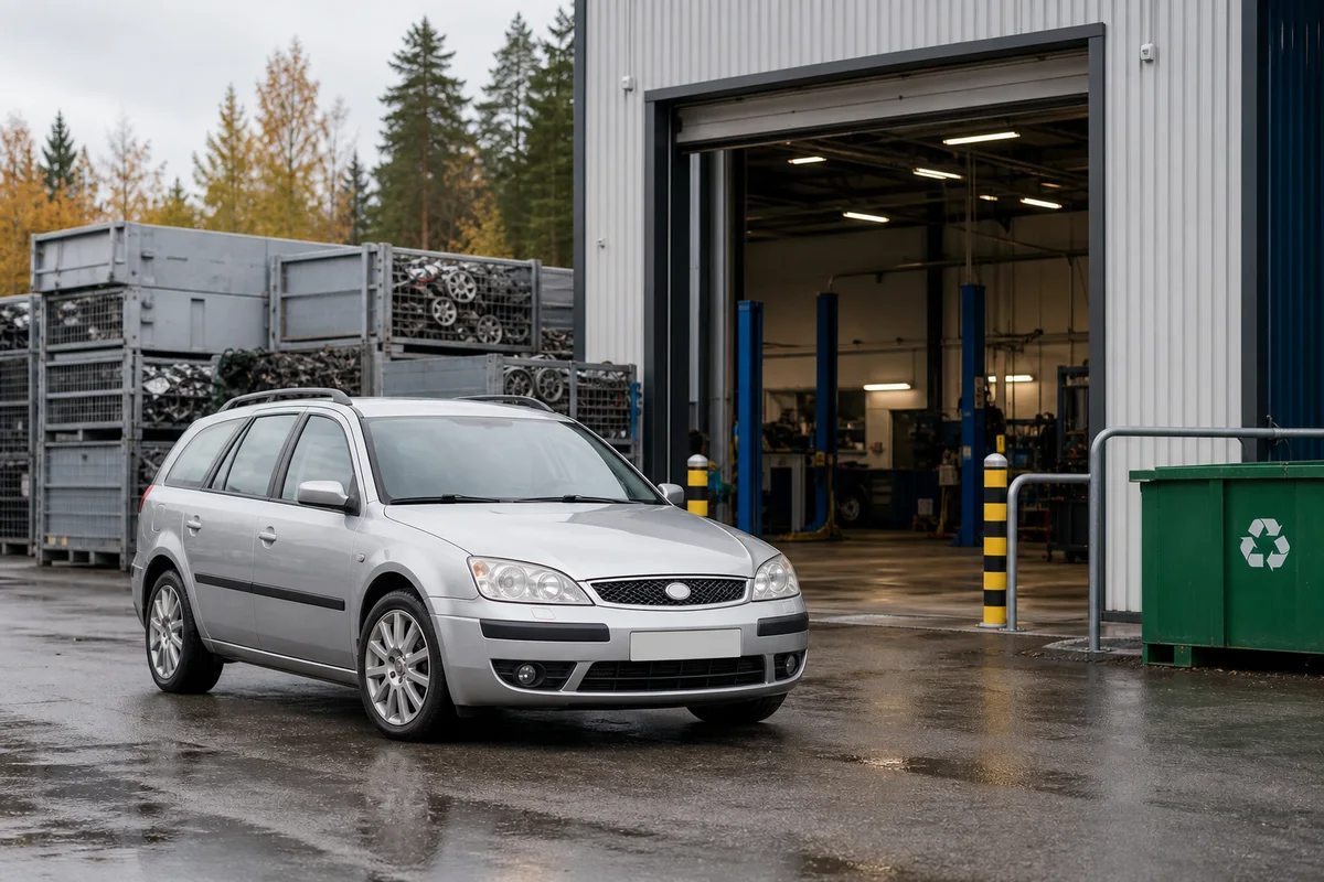 Komplett bil vid en modern auktoriserad bilskrot